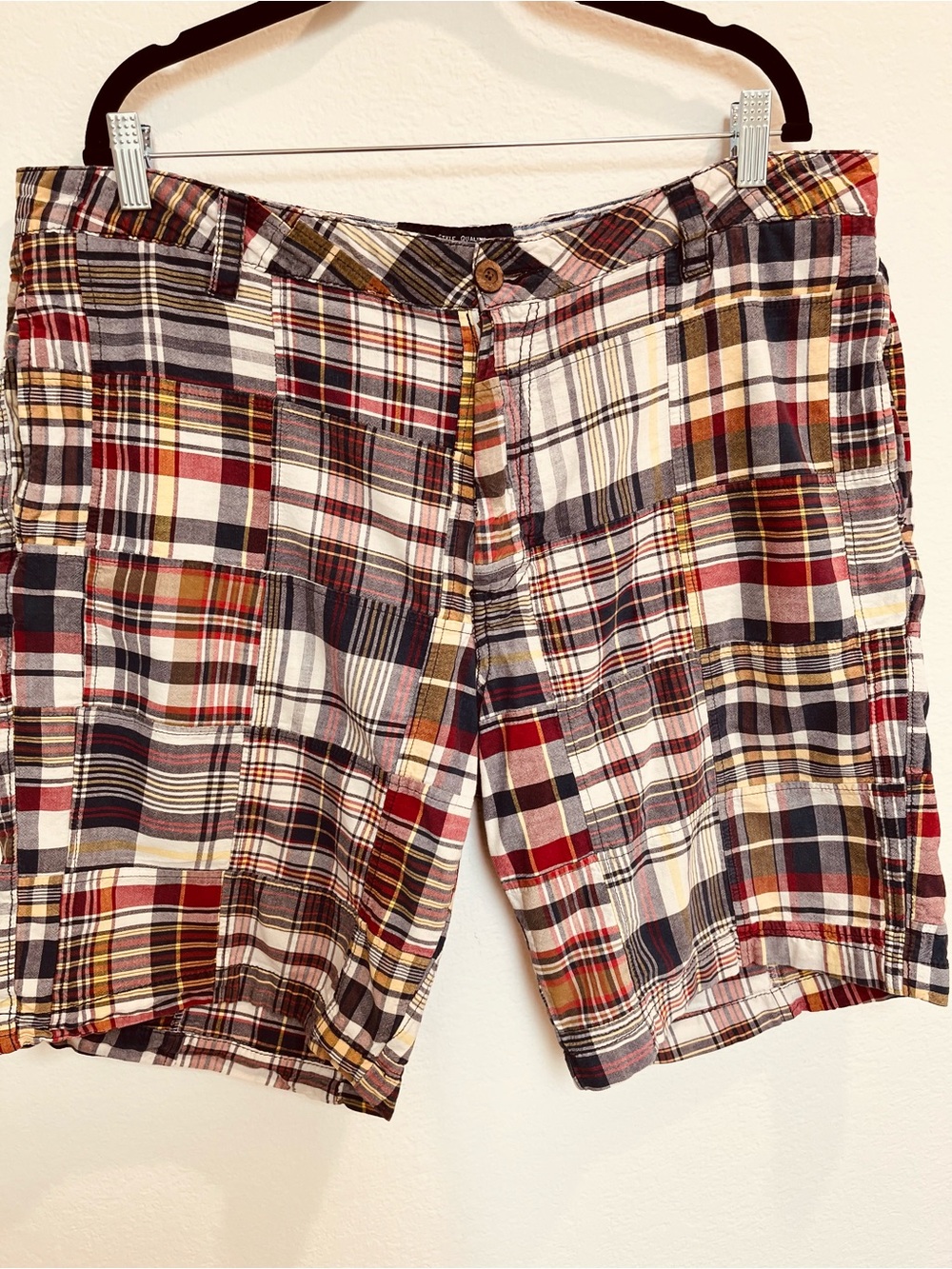 Men's Retro Y2K Madras Patchwork Plaid Cargo Shorts - Red Multi 100% Cotton